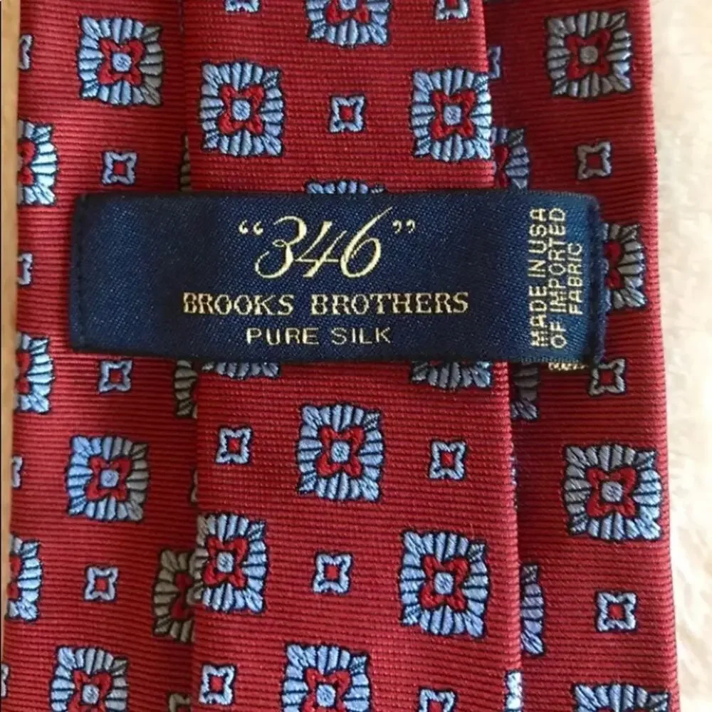 Brooks Brothers 346 Red & Blue Geometric‎ Print Silk Tie USA  IMMACULATE
